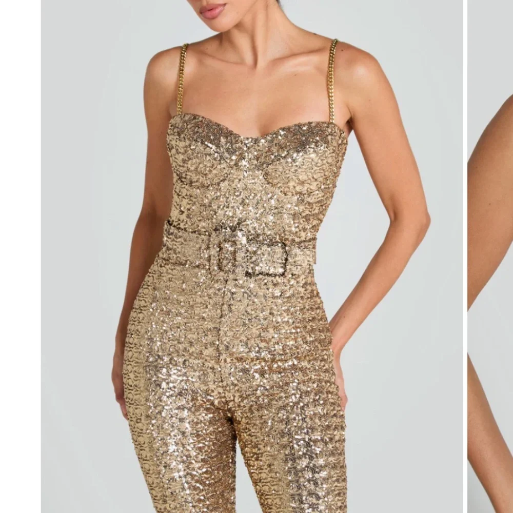 NEW Nadine Merabi LUCINDA GOLD JUMPSUIT Sz:XL Original Price $545 - Picture 6 of 11
